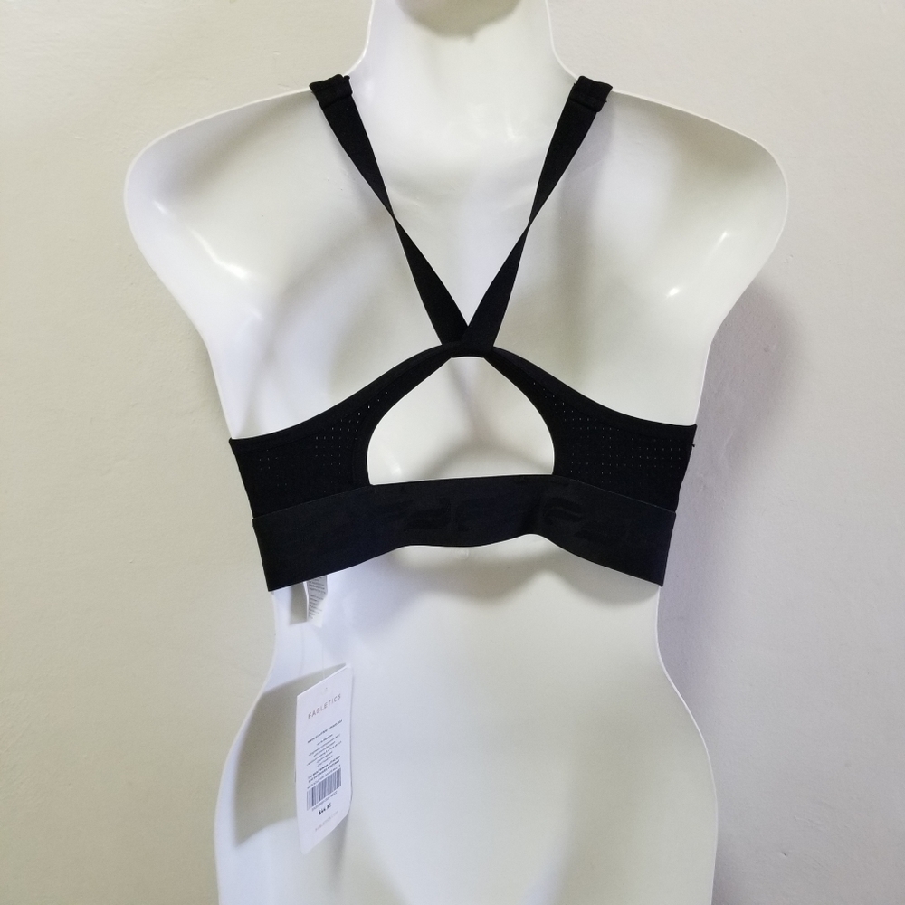 Fabletics Womens Wren SculptKnit Sports Bra Black Logo Wide Band Mesh S NWT - Picture 8 of 14